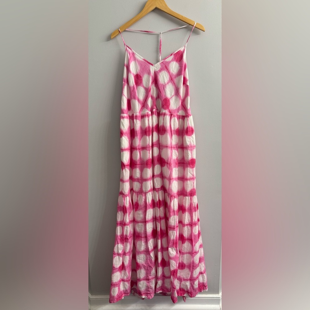 Anthropologie Maeve Maxi Dress | Geneva Pink & White Polka Dot Tie Dye Sz Large - Picture 2 of 15